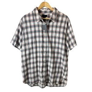 Magaschoni Button Down Shirt Mens Large Plaid Short Sleeve 100% Cotton Casual